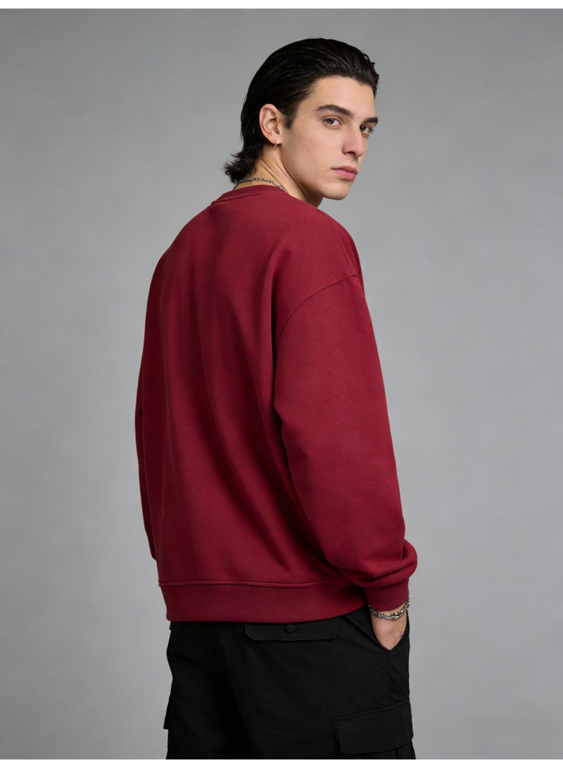 BM INS Burgundy "THINK POSITIVE" Block Letter Oversized Crew Neck Sweatshirt | Unisex Pullover With "DO YOUR BEST" Slogan - Image 3